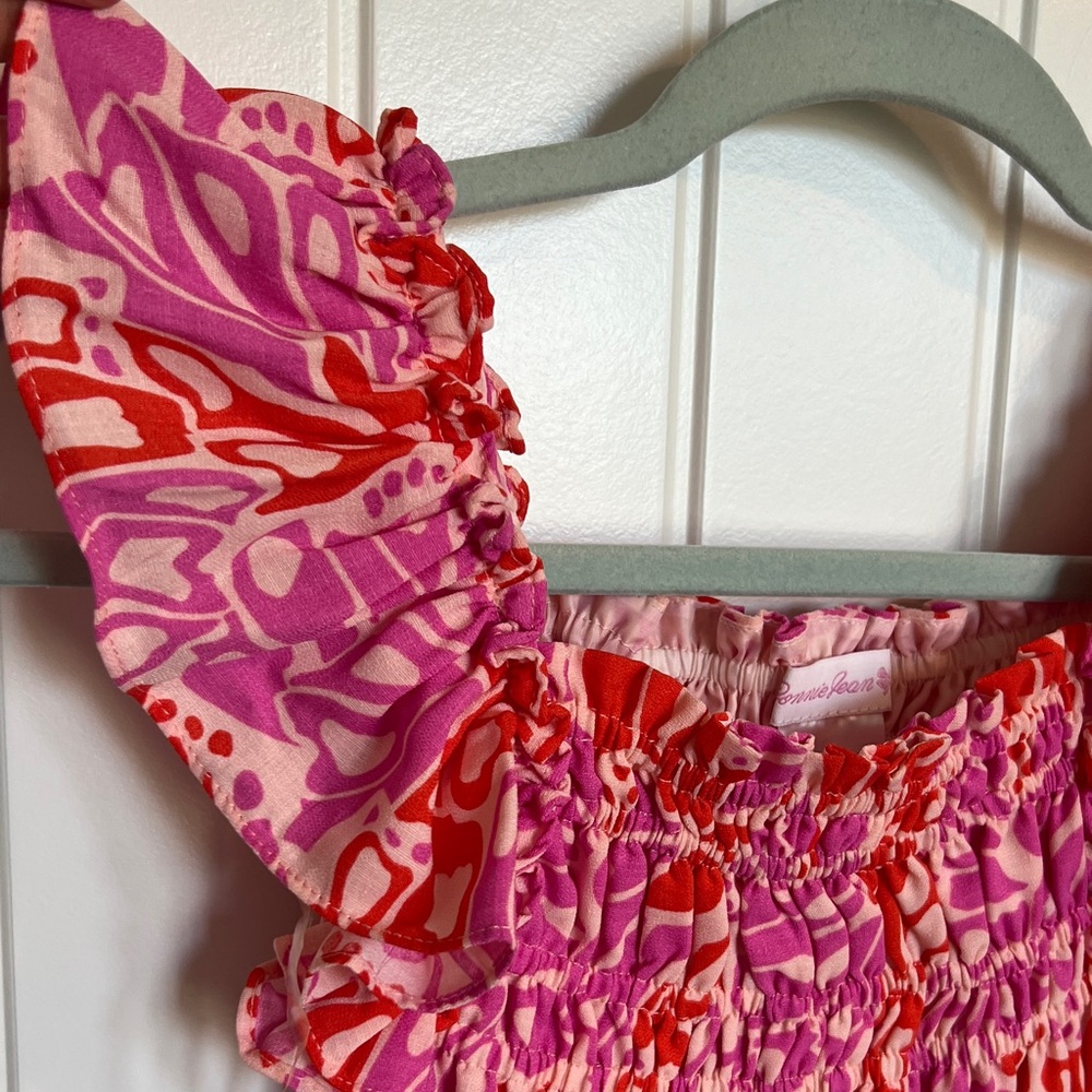 Bonnie Jean Girls Pink and Red Ruffled & Ruched Butterfly Romper Sz 6X - NWT! - Picture 3 of 11